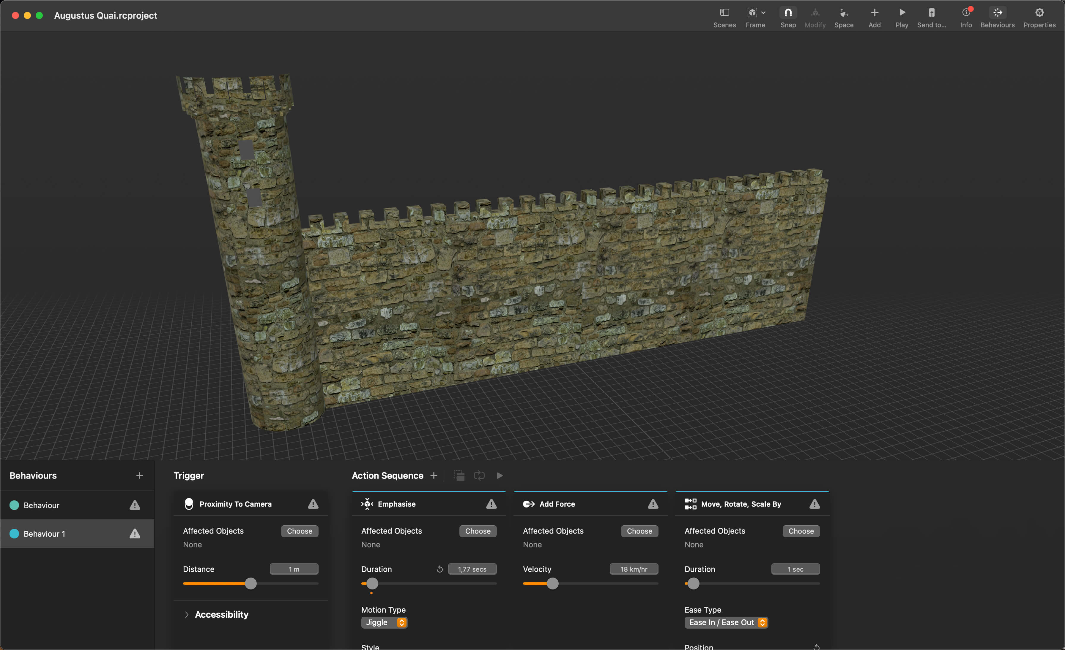 Integrating interactive properties to scenes with Reality Composer