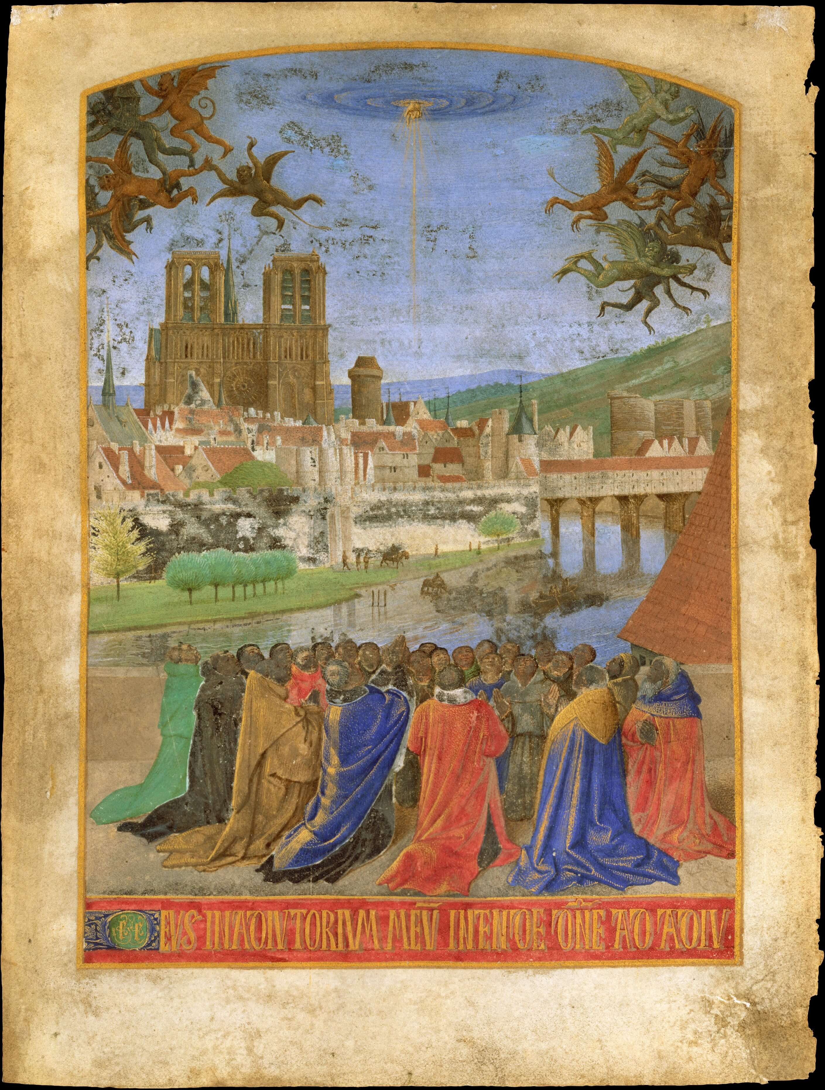 Paris by Jean Fouquet, illumination from the manuscript of the Hours of Étienne Chevalier, around 1452, Metropolitan Museum of New York, 1975.1.2490