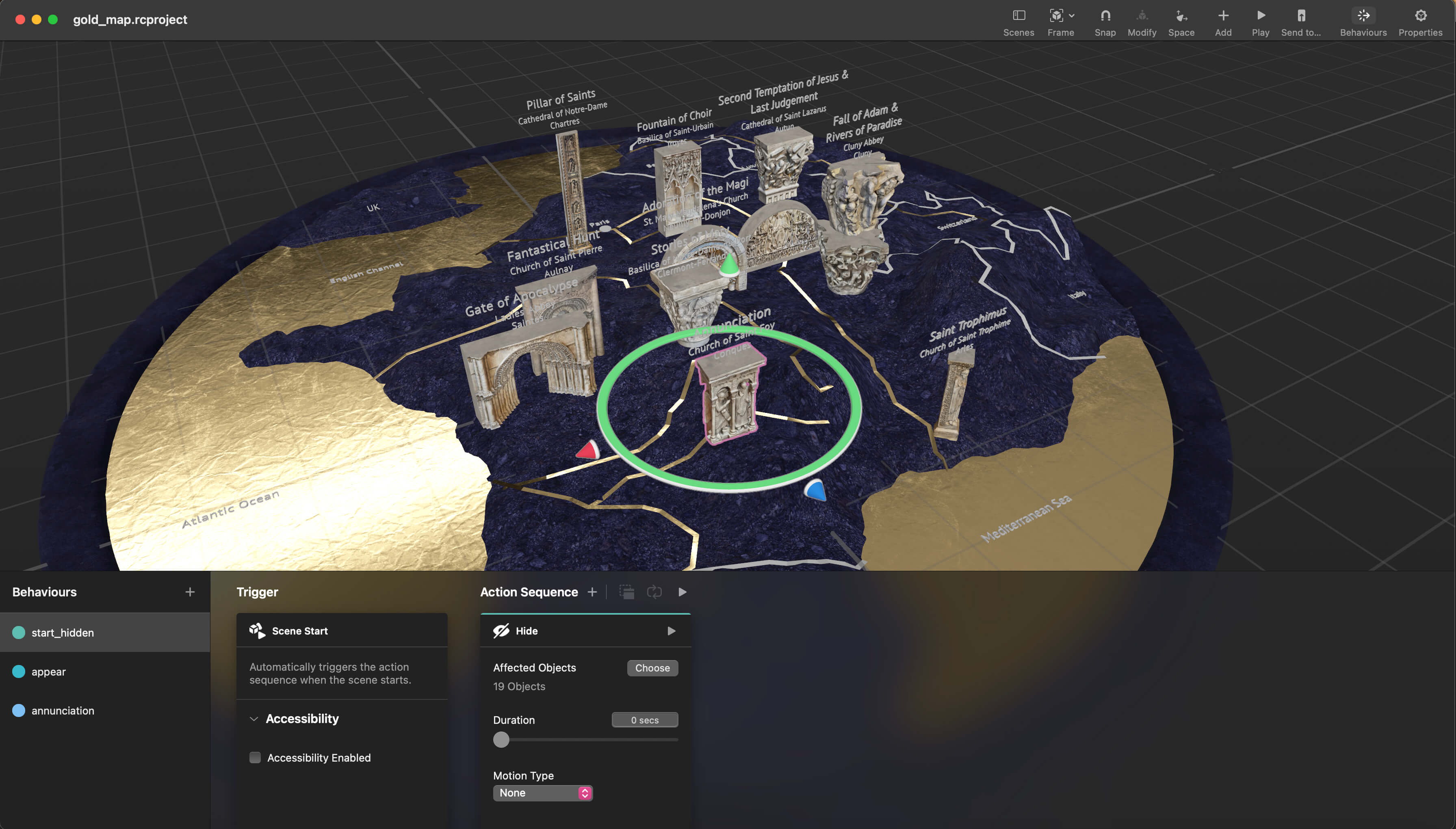 Animation and interaction design for the magic map in Reality Composer