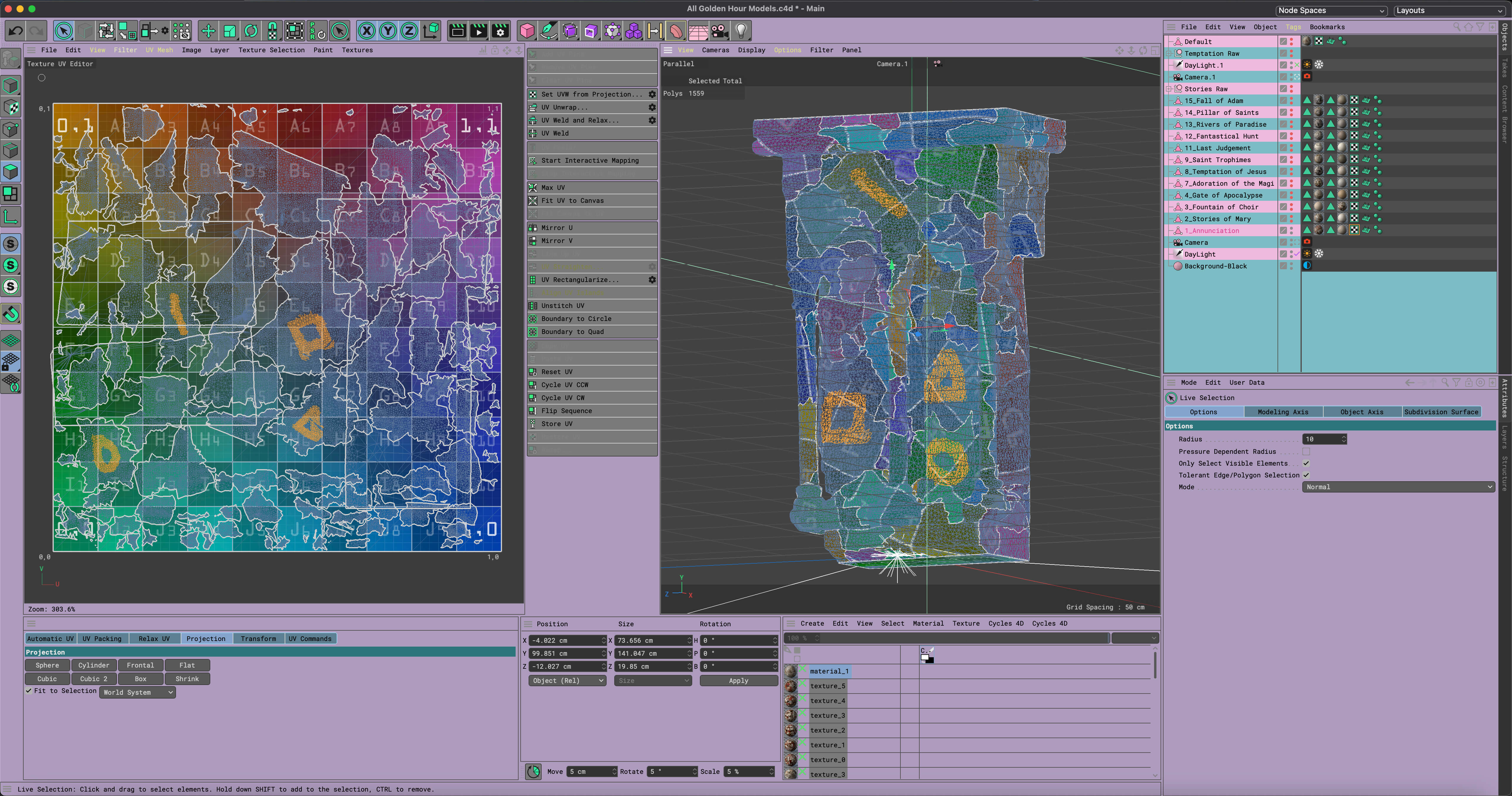 Complex UV maps generated by photogrammetric algorithms of Object API