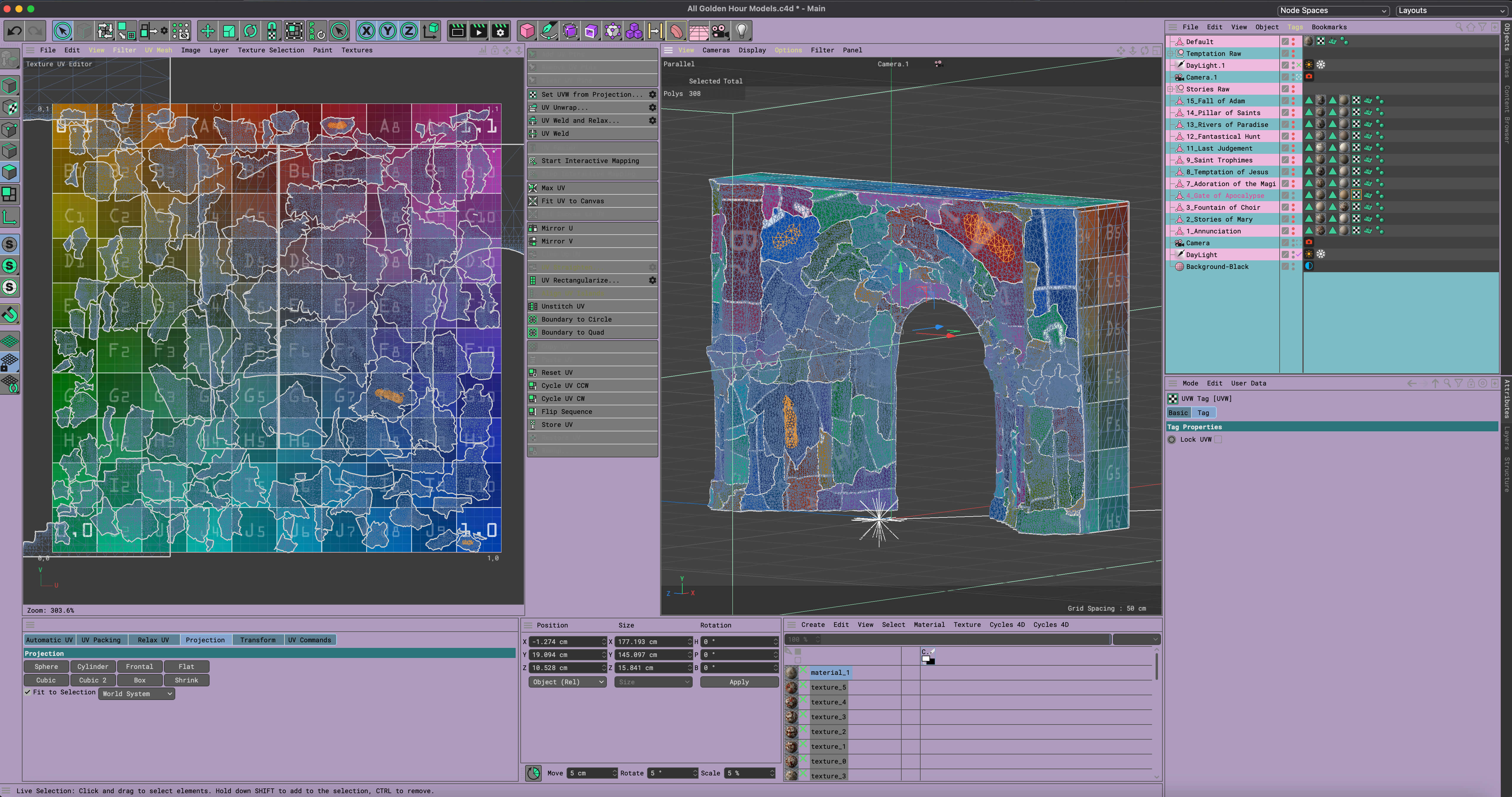 Complex UV maps generated by photogrammetric algorithms of Object API