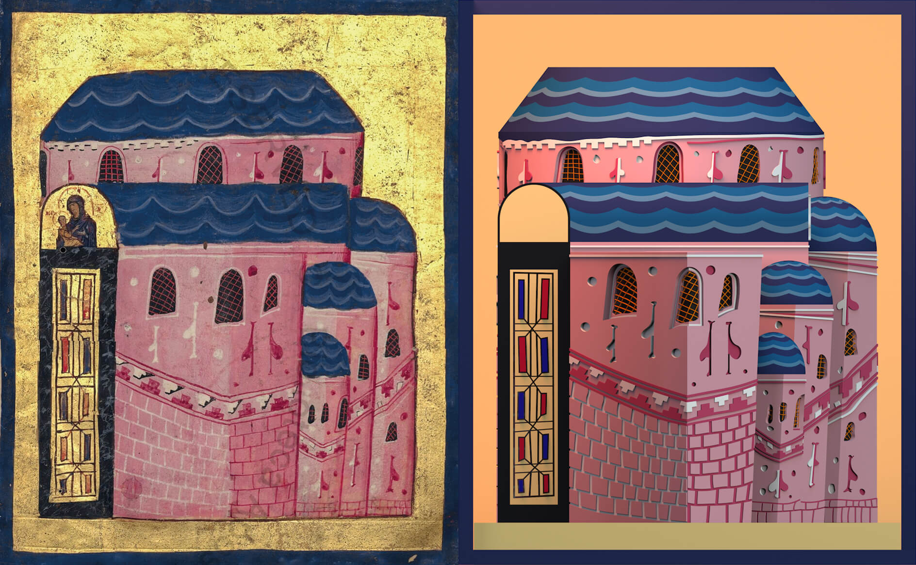 The original miniature of the Pink Church and its 3D Modelling